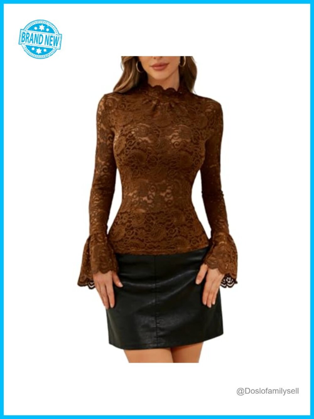Lace Top Women Mock Neck Long Sleeve Sheer Mesh Paisley Blouse